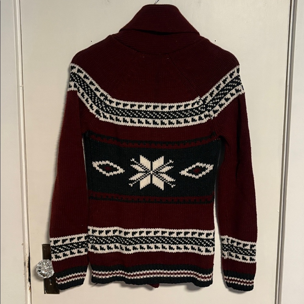 Bluenotes Maroon, Gray and White Patterned Cardigan - Picture 2 of 5